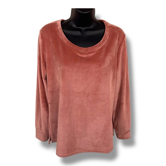 Medium Soma Mauve Pink Peachy Ribbed Velour Sweatshirt Loungewear Casual - Picture 1 of 14